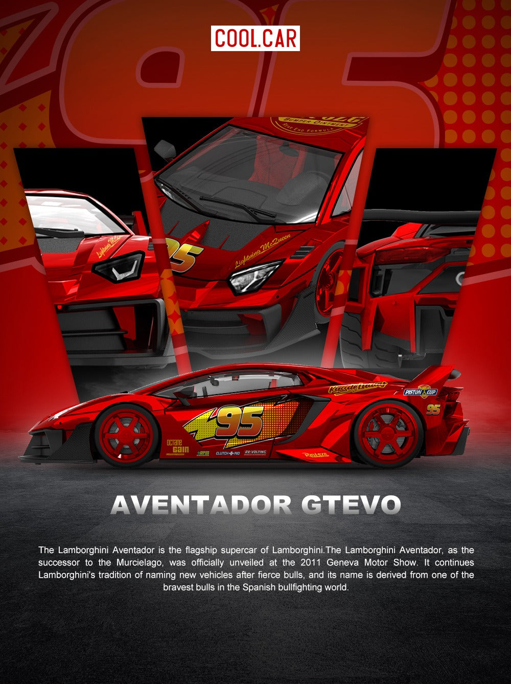 Cool Car 1:64 Lamborghini GTEVO Lightning McQueen Metal Red Painted Alloy Car Model