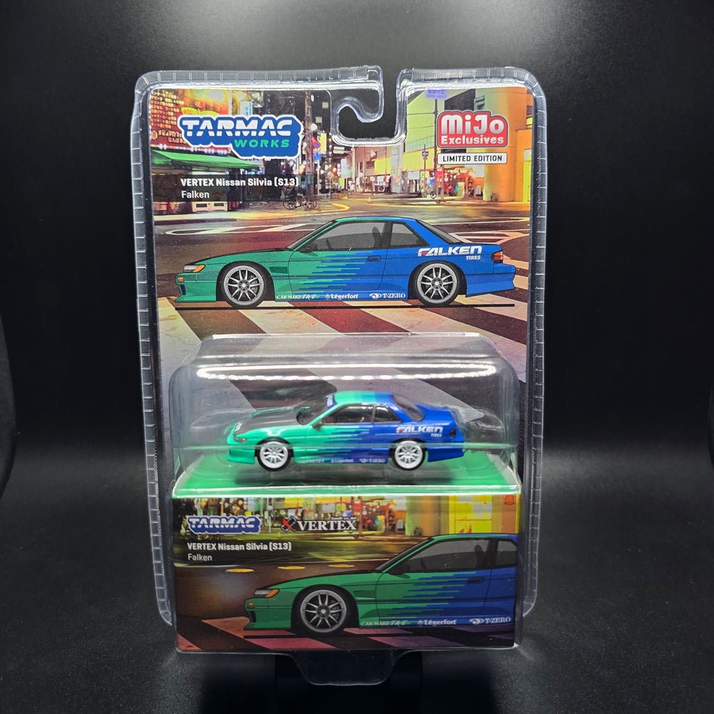 Tarmac Works 1:64 VERTEX Nissan Silvia (S13) Falken – Blue – MiJo Exclusives Limited Edition