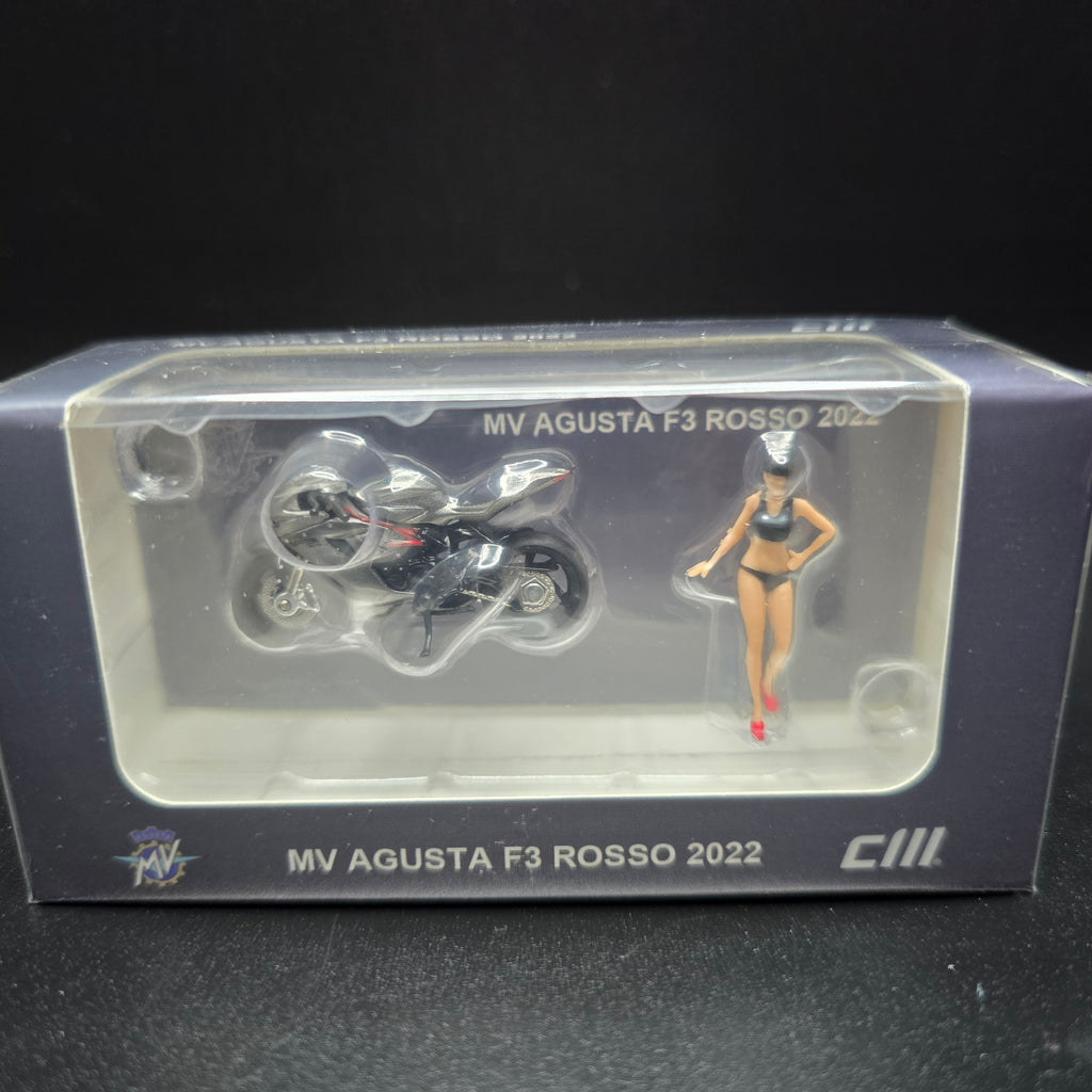 2022 MV Agusta F3 Rosso Motorcycle Silver Metallic with Figure 1/64 Diecast Model by CM Model