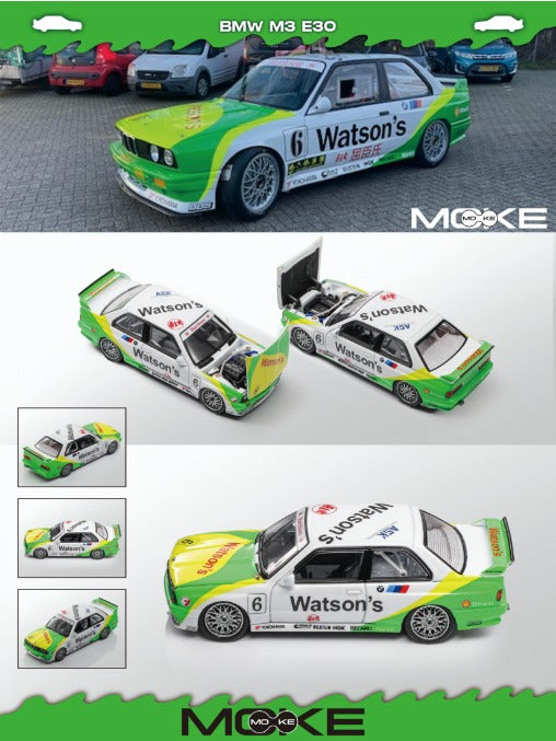 MOKE 1/64 BMW E30 M3 DTM Diecast Platz Macau 1991 Watsons Pirro #6