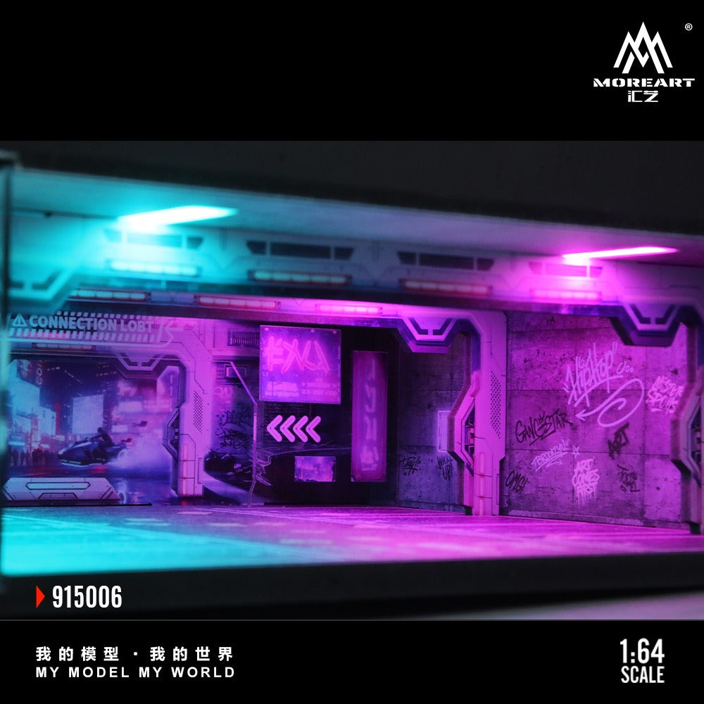 Moreart 1:64 Cyberpunk Underground Parking Garage Series Lighted Assembly Scene Diorama