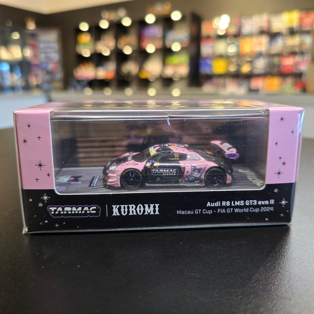Tarmac Works 1:64 Audi R8 LMS GT3 evo II Kuromi – Uno Racing Macau GT Cup – FIA GT World Cup 2024 – Adderly Fong – Hobby64 & Tarmac Cards