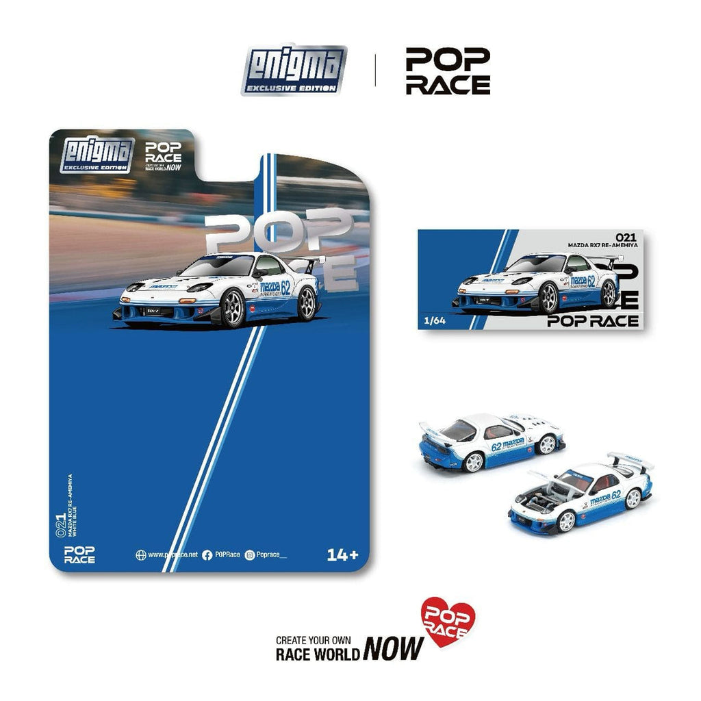 POP RACE 1/64 MAZDA RX7 (FD3S) BLUE / WHITE (enigma exclusive edition) PRE021