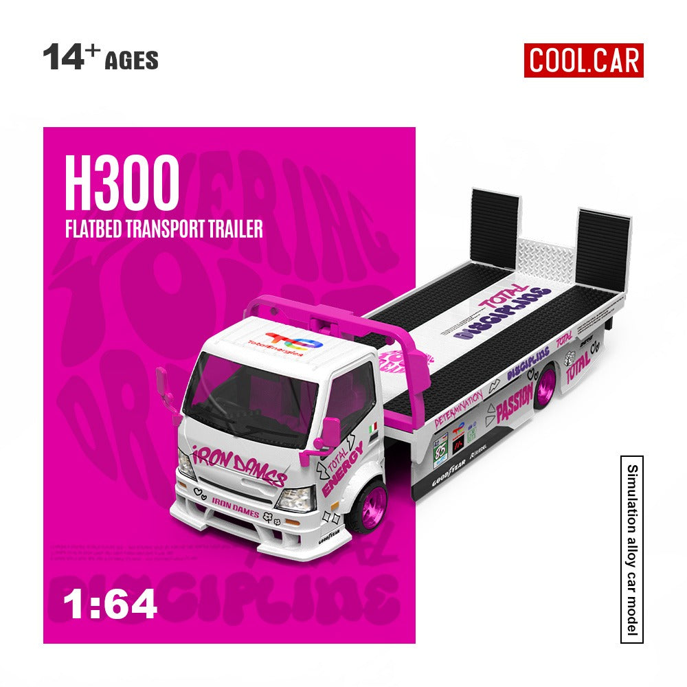 Coolcar 1:64 H300 Car Transport Hauler Pink and White Iron Dames