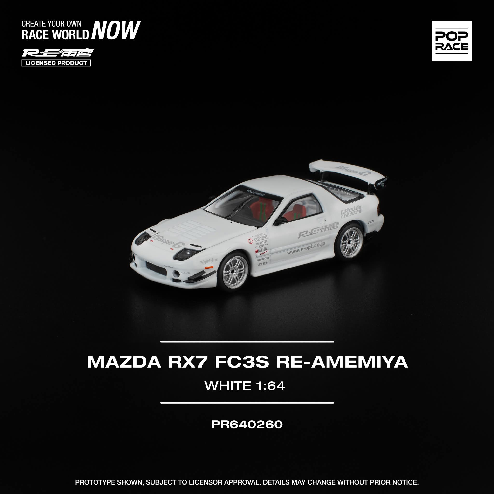 POP RACE 1/64 MAZDA RX7 FC3S RE-AMEMIYA WHITE PR640260