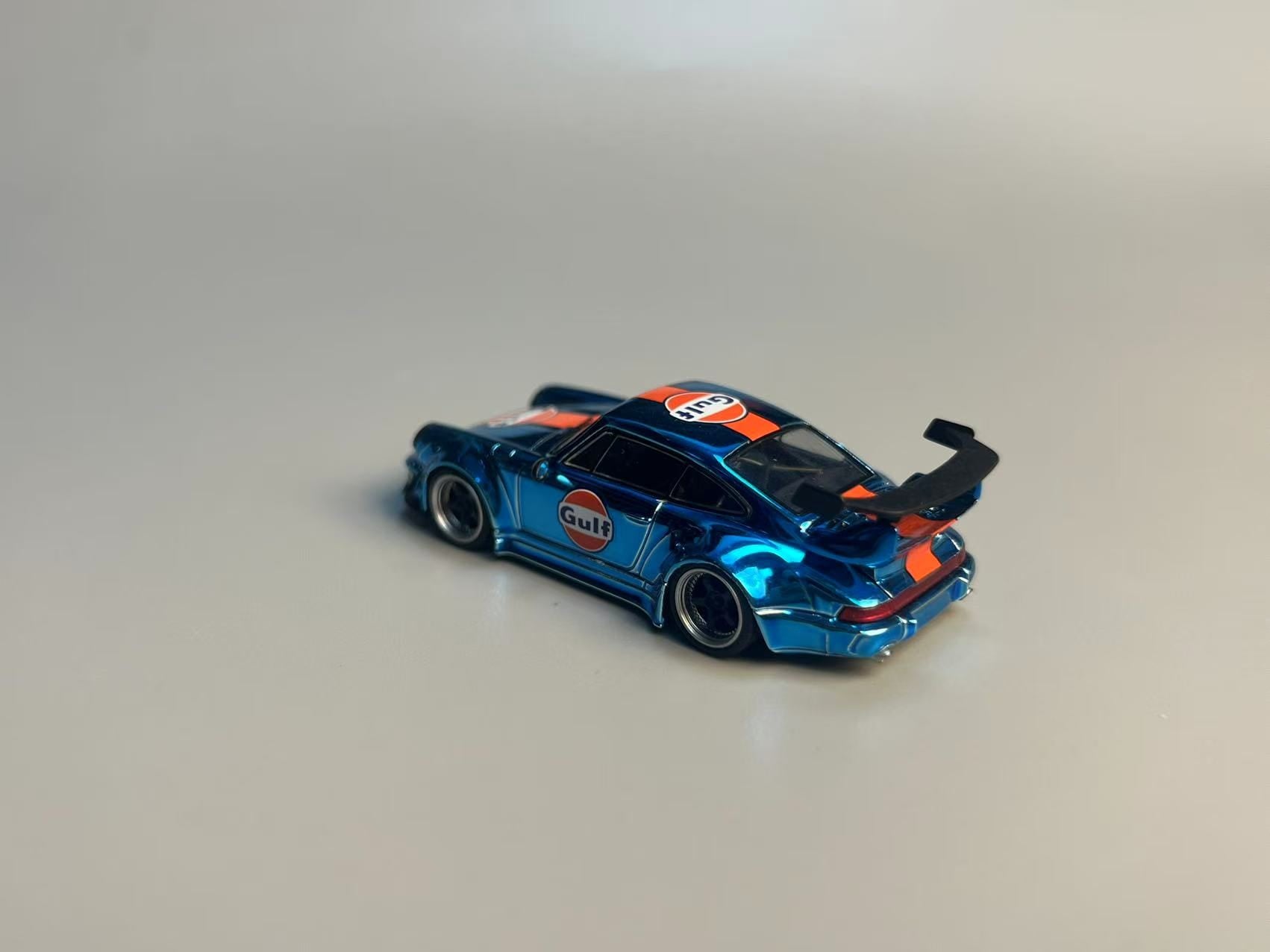 Flame 1:64 Porsche RWB 964 Diecast Model Chrome Blue Gulf