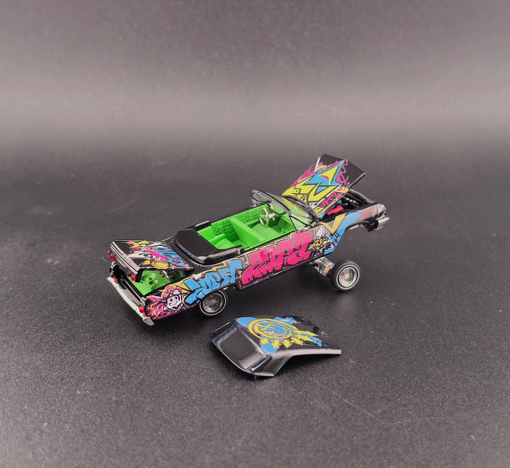 Fine Works 1/64 Chevy Impala West Coast Bouncing Cars Black Graffiti Ordinary