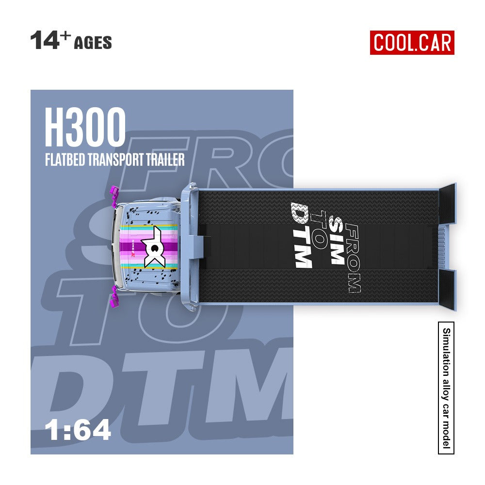 Cool Car 1:64 H300 flat transport trailer, color-coated imitation alloy car model Sim to DTM