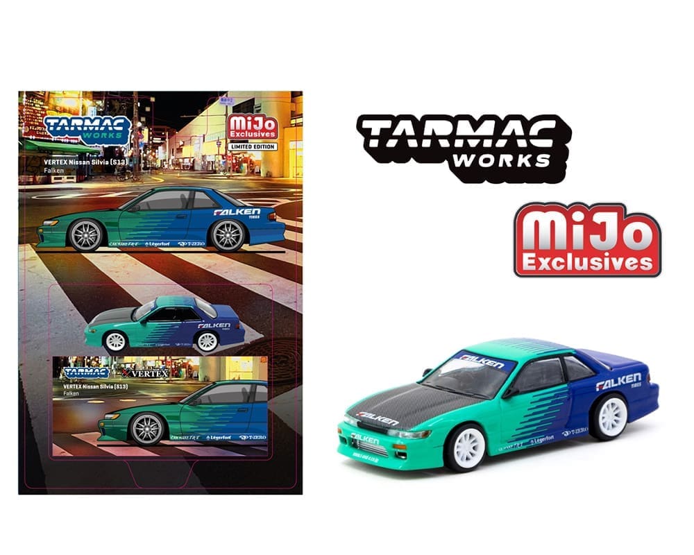 Tarmac Works 1:64 VERTEX Nissan Silvia (S13) Falken – Blue – MiJo Exclusives Limited Edition