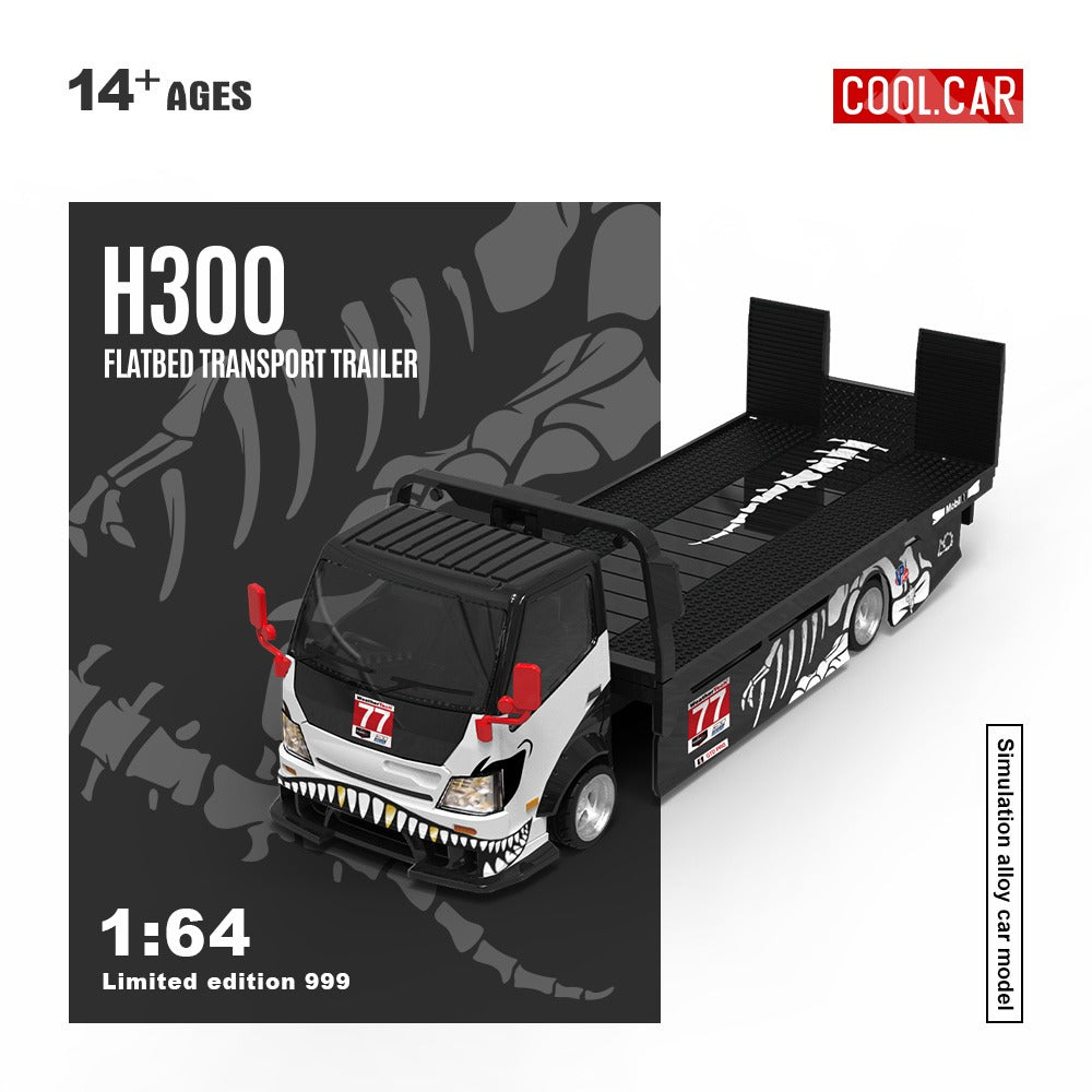 CC 1:64 H300 flatbed transport trailer - Zibo 77 model with bone-like dragon paint finish and realistic alloy car model