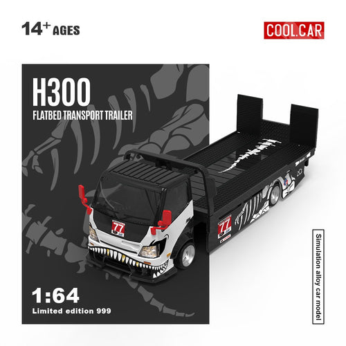CC 1:64 H300 flatbed transport trailer - Zibo 77 model with bone-like dragon paint finish and realistic alloy car model