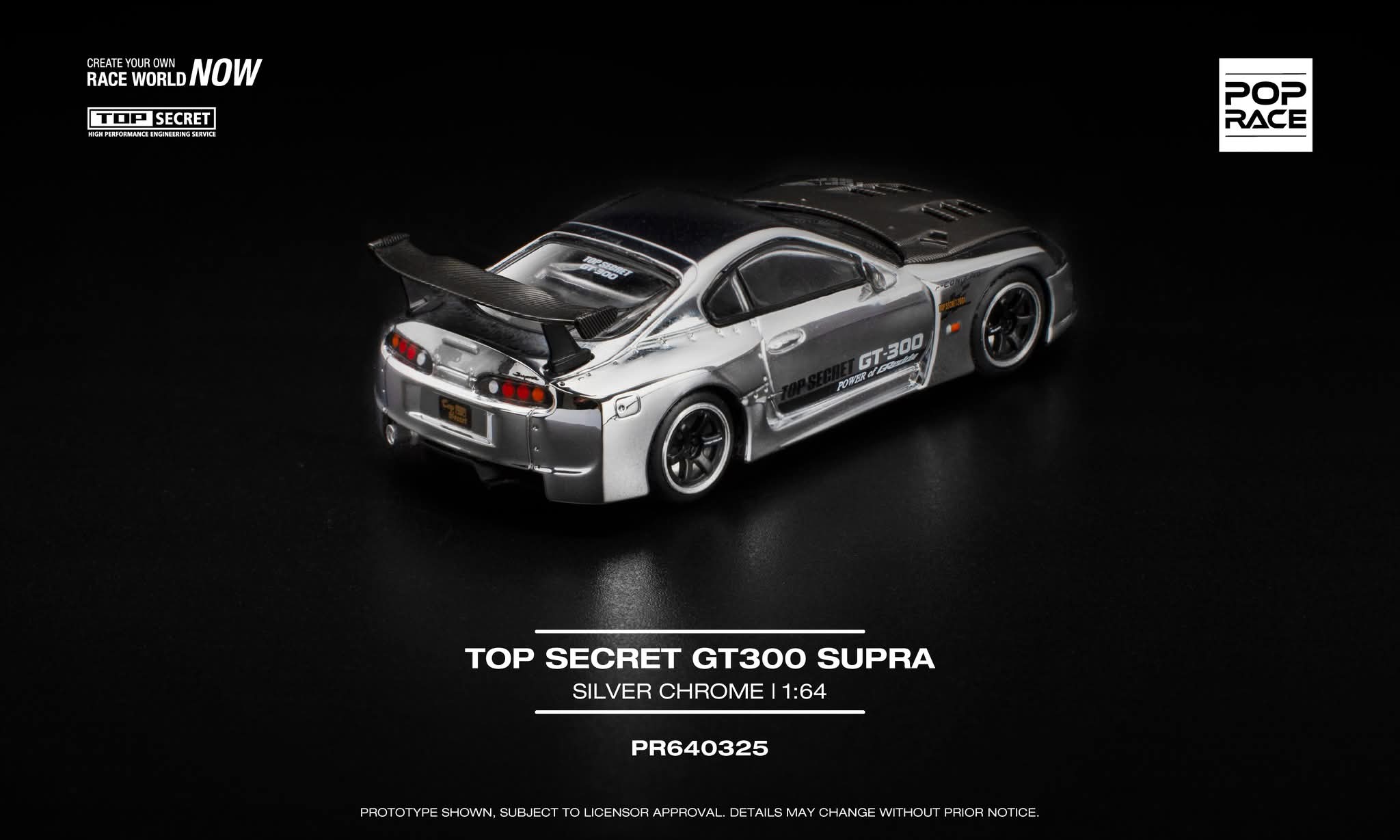 POP RACE 1/64 TOP SECRET GT300 SUPRA - SILVER CHROME PR640325