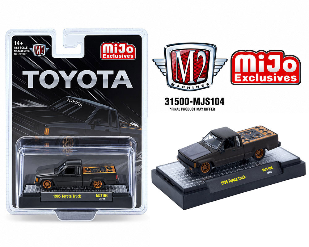 M2 Machines 1:64 1985 Toyota Pickup Truck Slammed Custom – Matte Grey w/ Carbon Hood