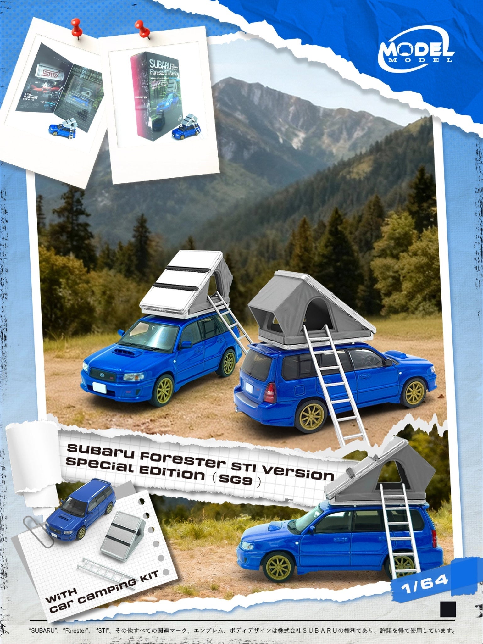 1:64 Subaru Forester SG9 STI w/Car Camping Kit, Model-Model Blue