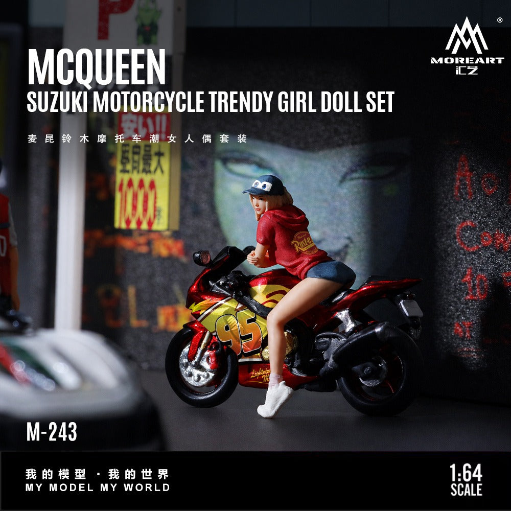 MoreArt 1:64 McQueen Suzuki Motorcycle Trendy Woman Figure Set Resin Model