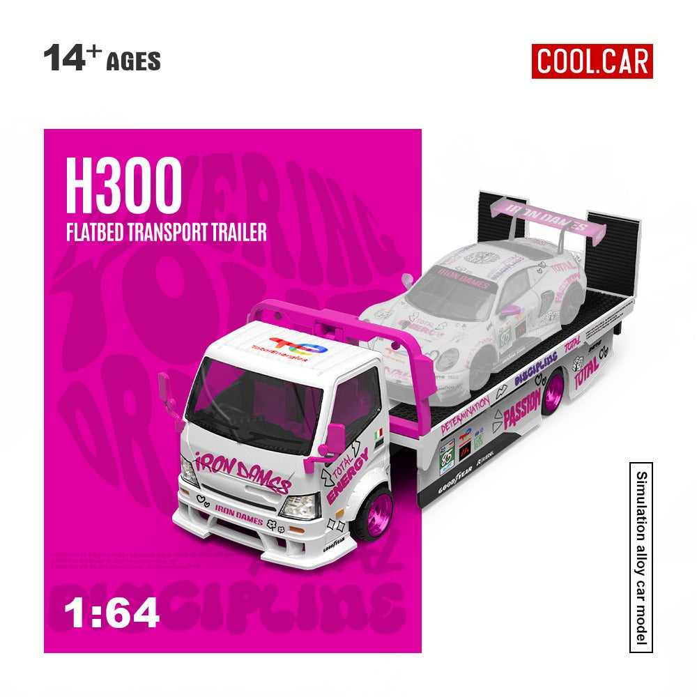 Coolcar 1:64 H300 Car Transport Hauler Pink and White Iron Dames