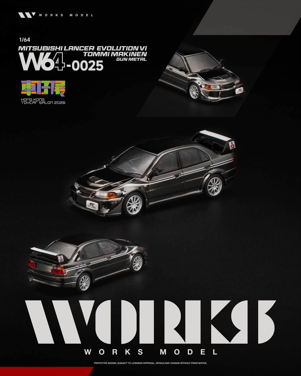 WORKS 1/64 MITSUBISHI LANCER EVO VI TOMMI MAKINEN GUN METAL TOYCAR SALON 2026 EVENT W640025