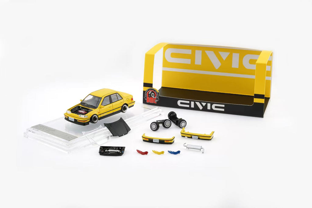 BM Creations 1/64 HONDA CIVIC EF2 1991 - Custom Yellow with Black Bonnet LHD 64B0470