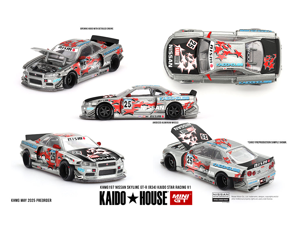 Kaido House 1:64 Nissan Skyline GT-R (R34) Kaido Star Racing V1- Silver #197