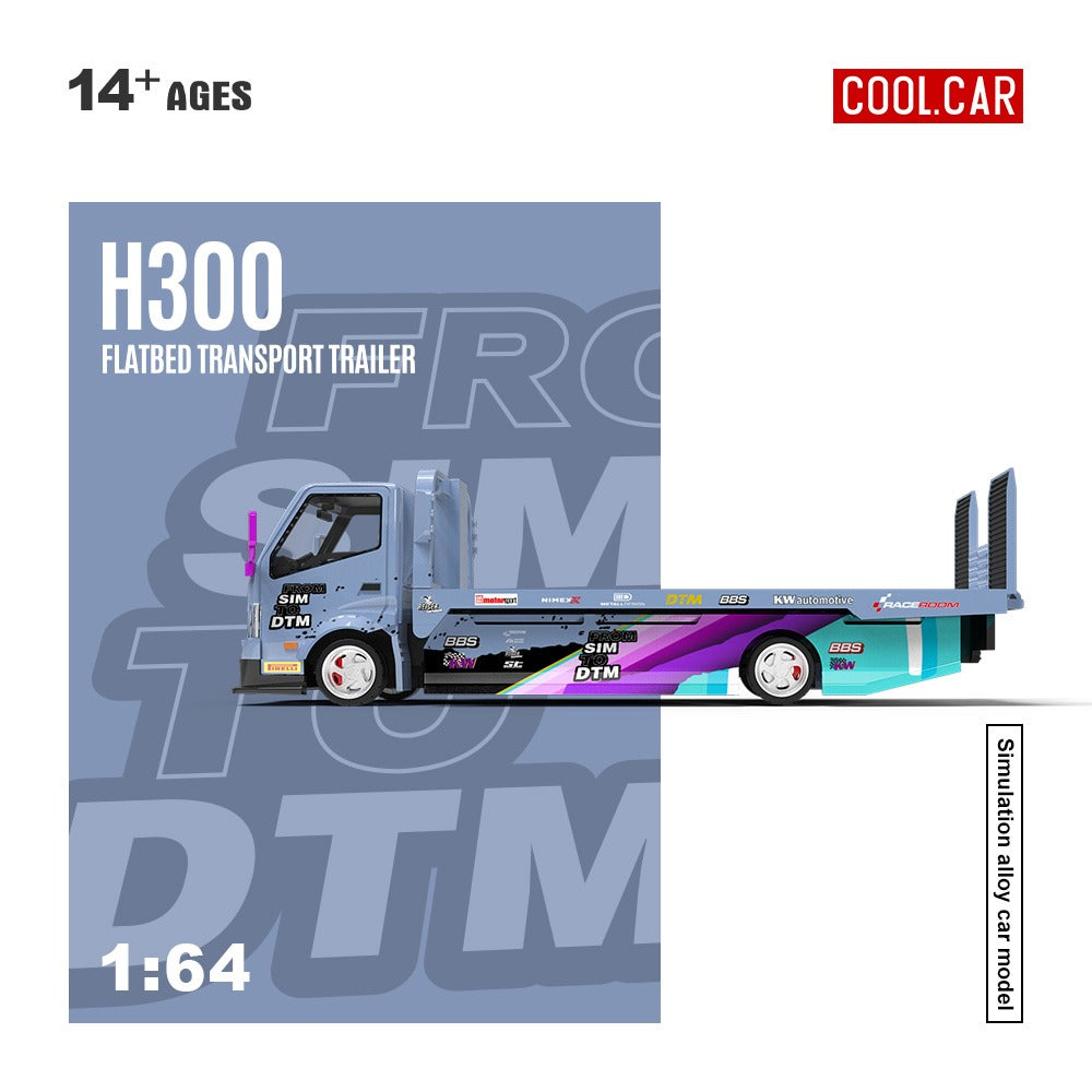 Cool Car 1:64 H300 flat transport trailer, color-coated imitation alloy car model Sim to DTM