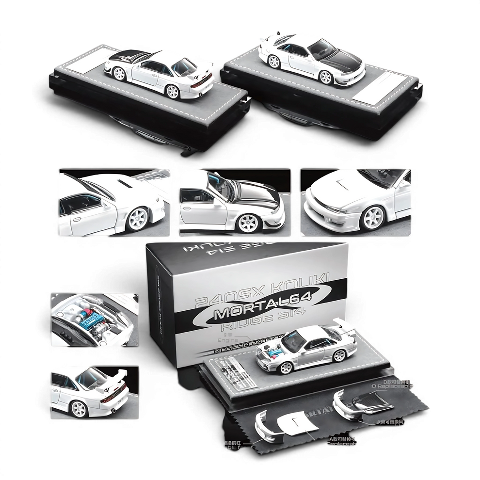 1/64 Mortal Nissan Silvia S14 Kouki (White with Black Hood) Diecast Car Model