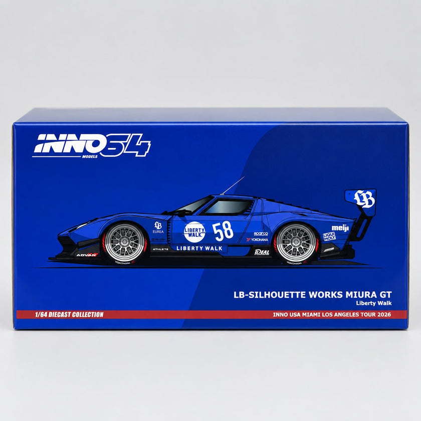 INNO64 1/64 USA Miami Los Angeles Tour 2026 Exclusive LB-Silhouette Works Lamborghini Miura GT Blue