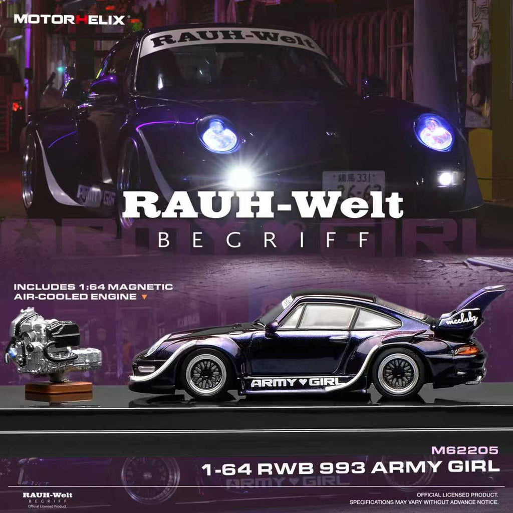 Motorhelix 1/64 RWB 993 Army Girl with magnetic air-cooled engine
