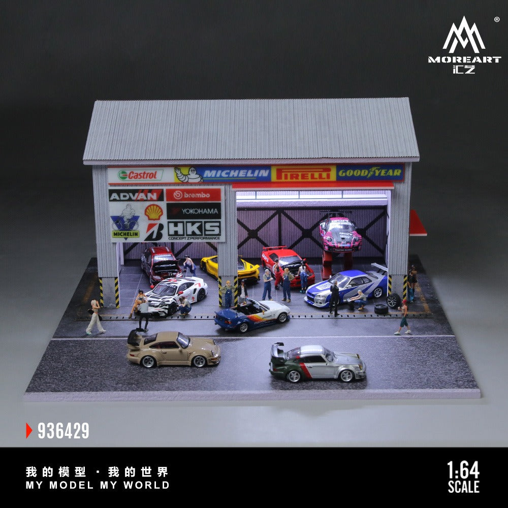 MoreArt 1:64 Racing Car Repair Shop Scene Simulation Model Diorama