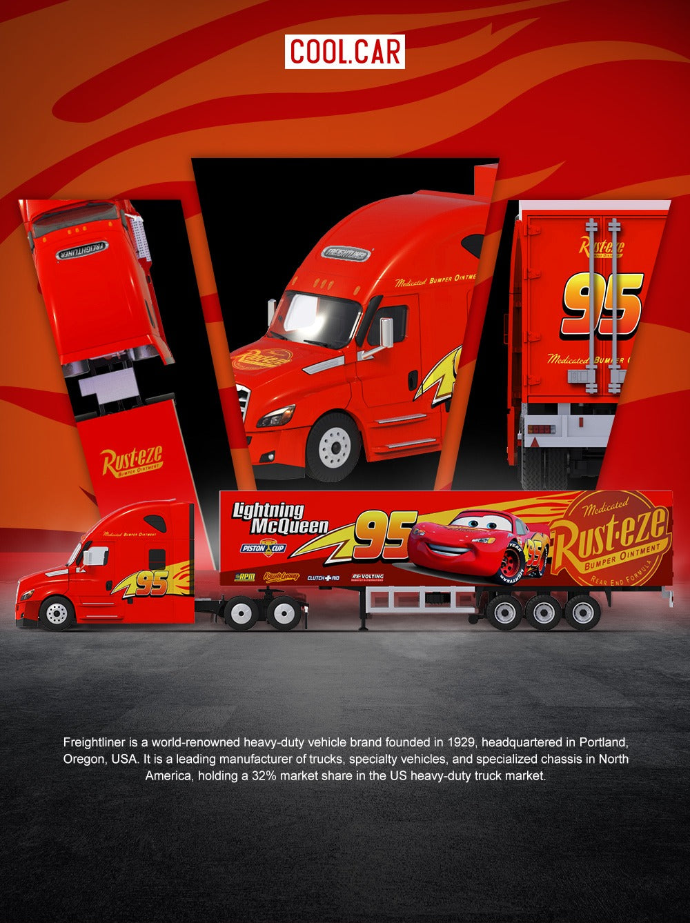 Coolcar 1:64 Freightliner Lightning Mcqueen Livery Semi Truck