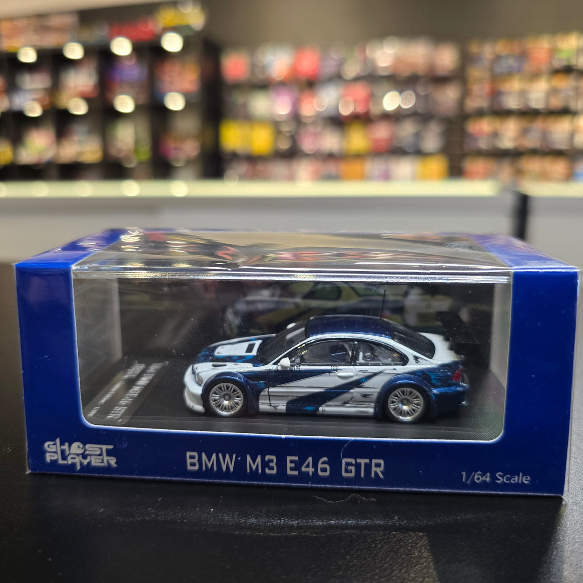 Ghost Player 1:64 BMW E46 M3 GTR Need For Speed Comic White and Blue
