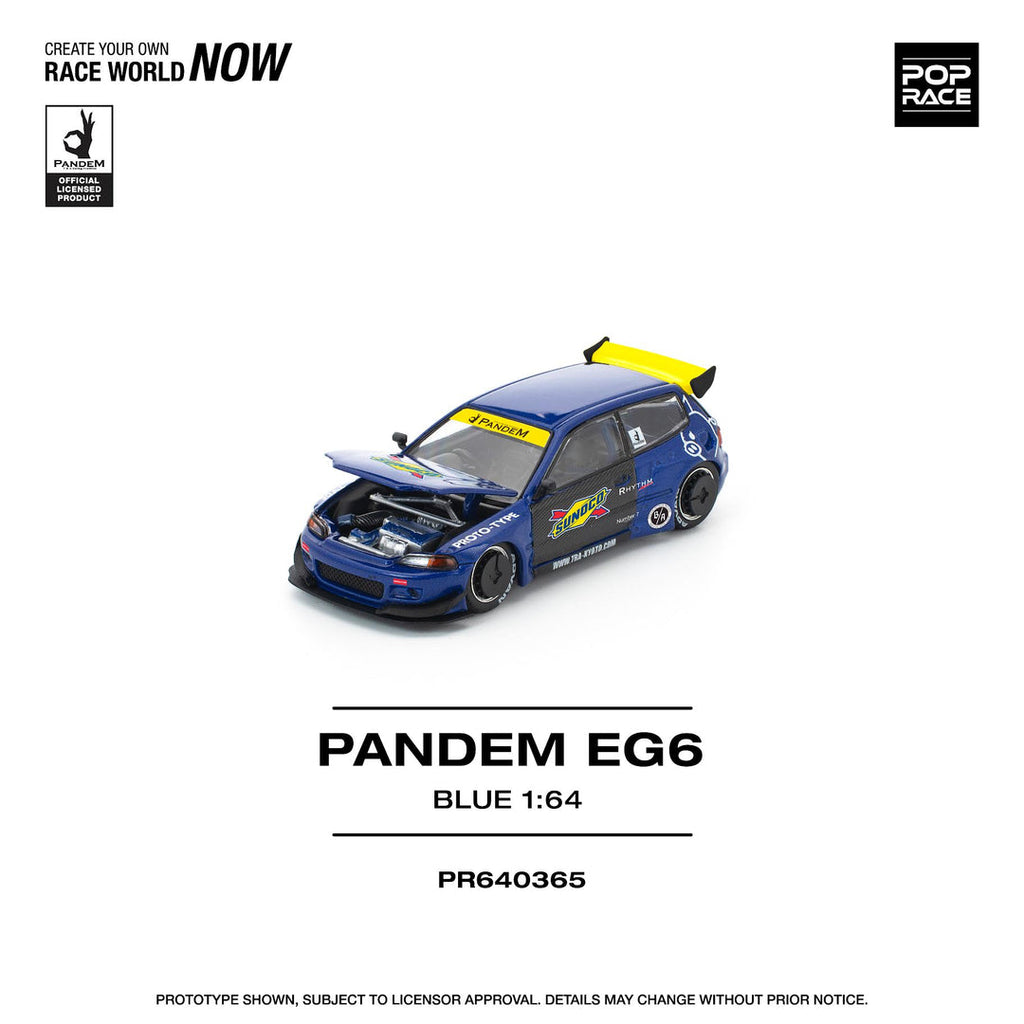 POP RACE 1/64 PANDEM CIVIC EG6 BLUE/BLACK PR640365