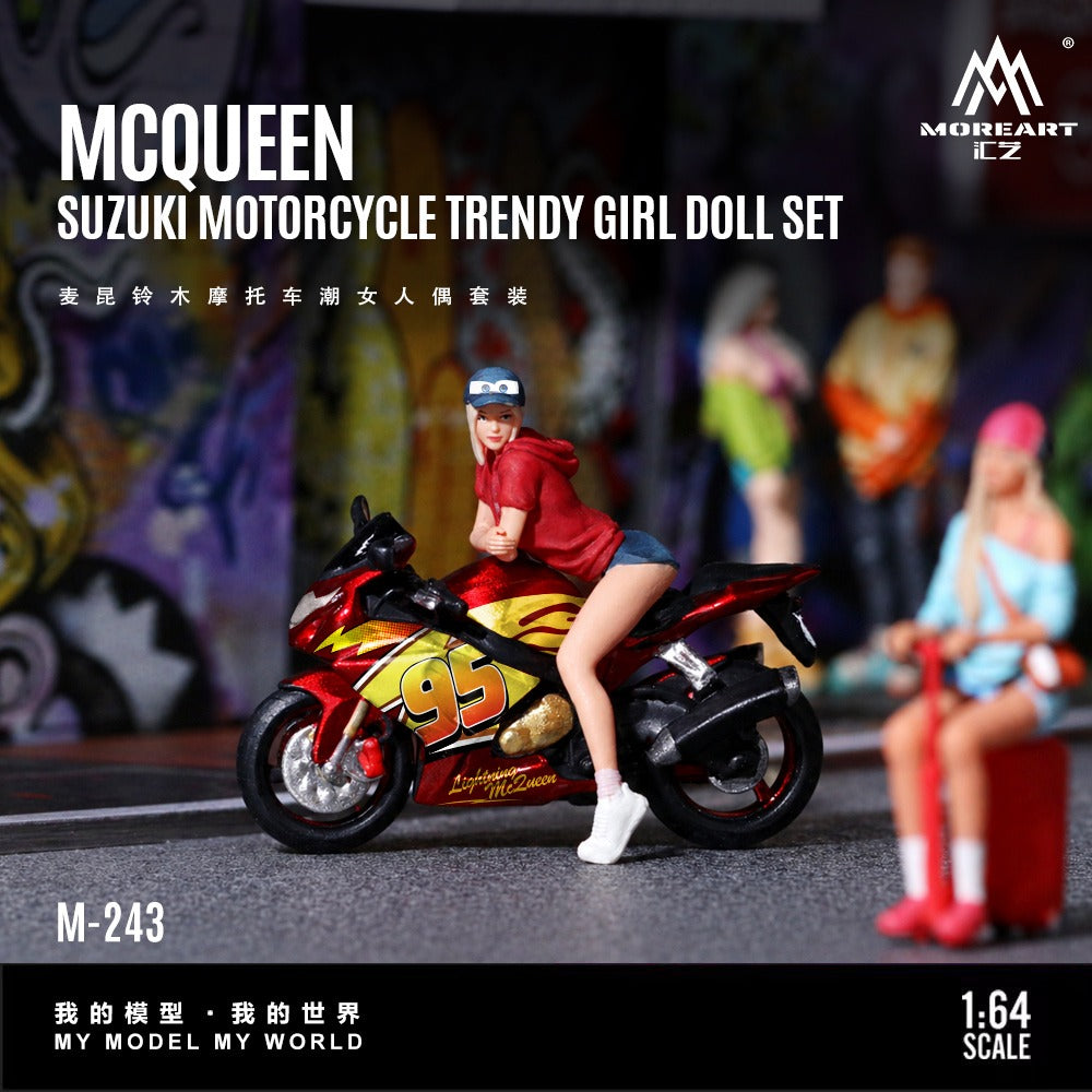 MoreArt 1:64 McQueen Suzuki Motorcycle Trendy Woman Figure Set Resin Model