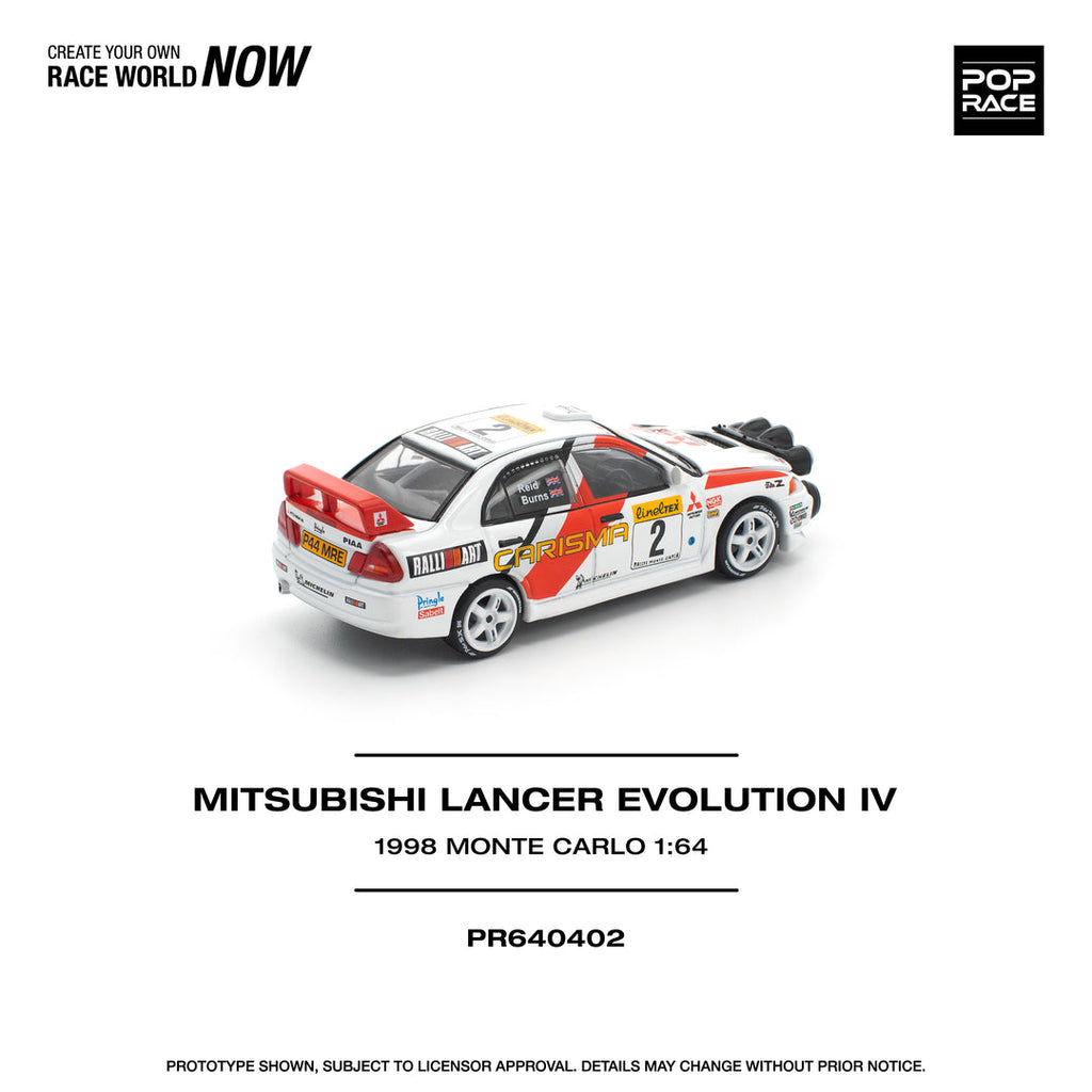 POP RACE 1:64 Mitsubishi Lancer Evolution IV - 1998 Monte Carlo Rally PR640402