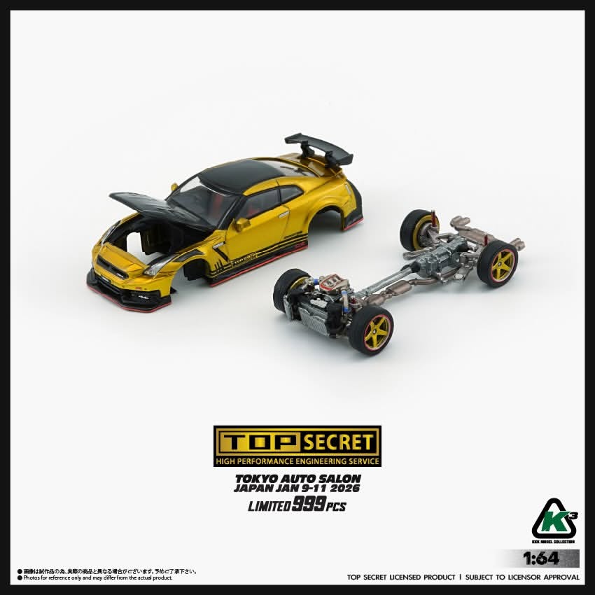 BMC KKK 1/64 Top Secret R35 GT-R GOLD with Carbon Bonnet (TAS Tokyo 2026 Limited Version) RHD Top Secret official licensed