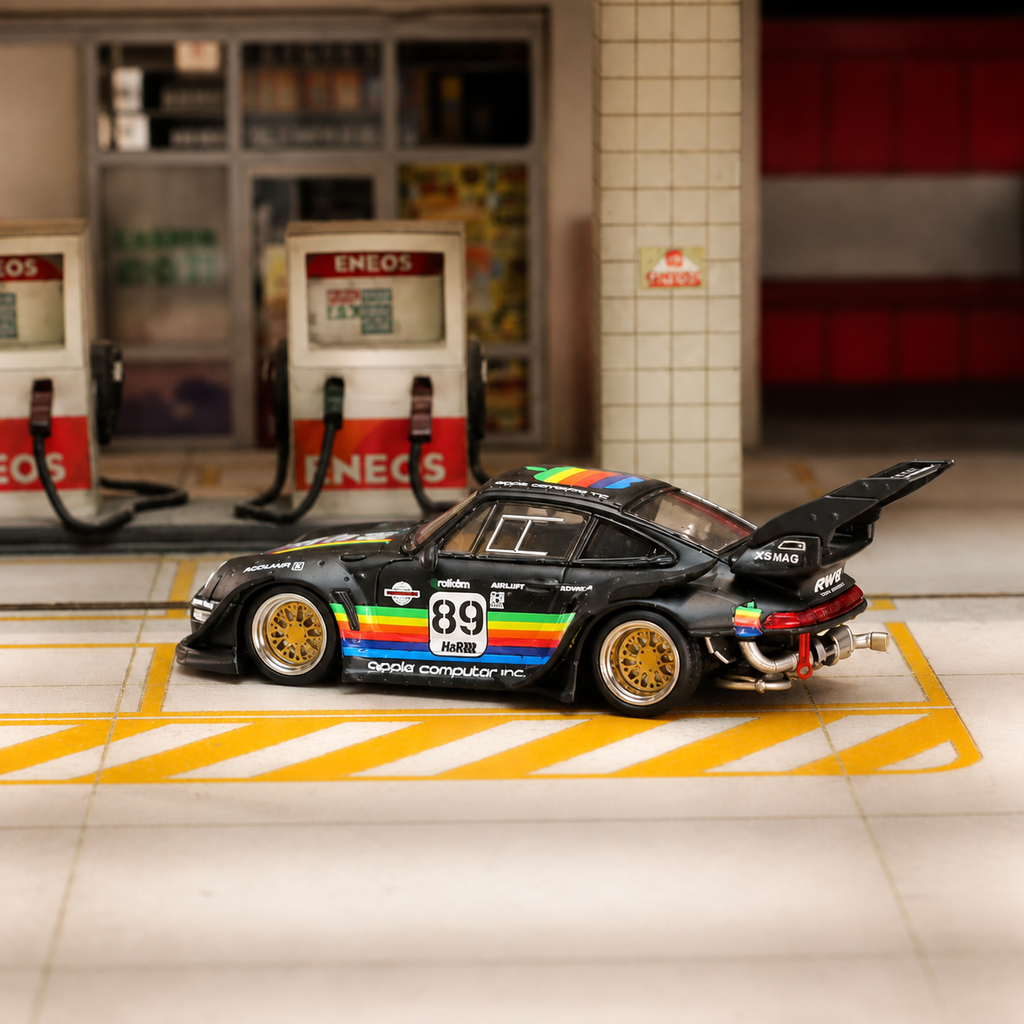 Street Weapon 1/64 Porsche RWB 993 Black Apple Livery High Tail