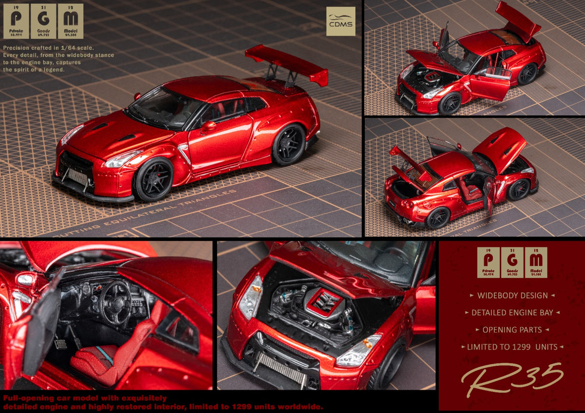 PGM 1:64 Nissan R35 Metallic Red Deluxe Edition with extra Engine on stand, 2026 Chengdu Show Exclusive