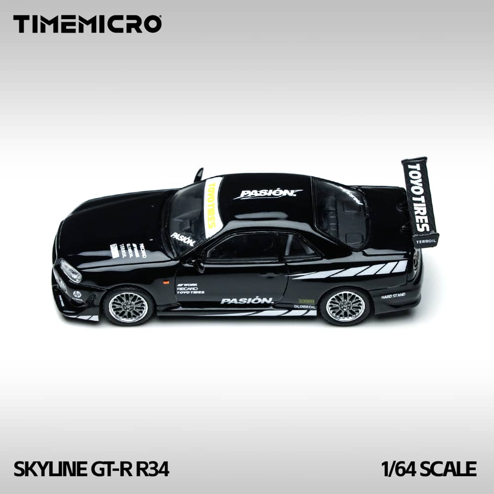 1/64 Time Micro Nissan Skyline GT-R R34 Pasion Black – Foundry Diecast