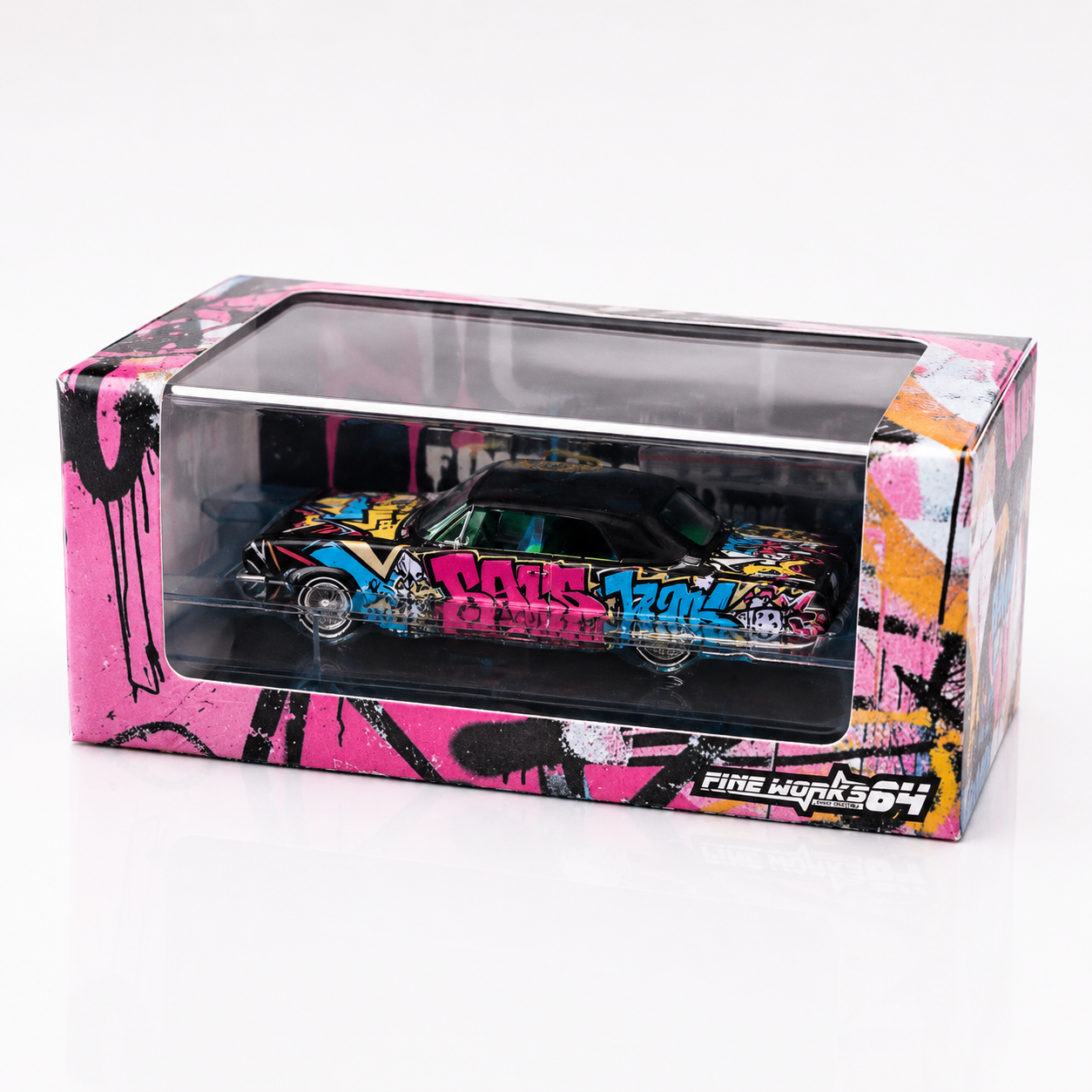 Fine Works 1/64 Chevy Impala West Coast Bouncing Cars Black Graffiti Ordinary