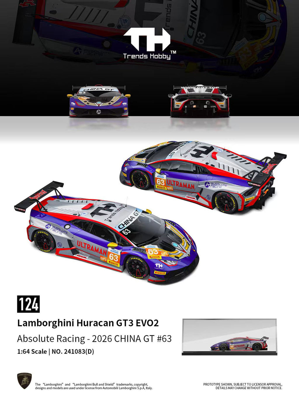 Trends Hobby 1/64 Lamborghini Huracan GT3 Evo 2 Absolute Racing CHINA GT 2026 #63 241083(D)