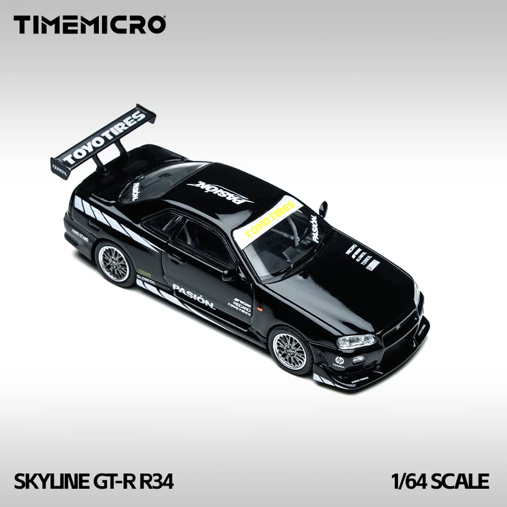 1/64 Time Micro Nissan Skyline GT-R R34 Pasion Black – Foundry Diecast