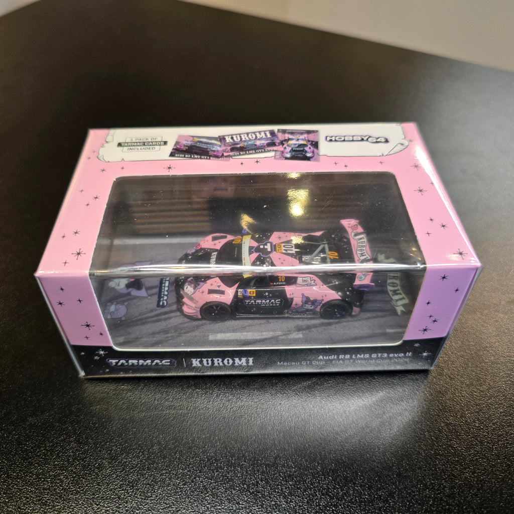 Tarmac Works 1:64 Audi R8 LMS GT3 evo II Kuromi – Uno Racing Macau GT Cup – FIA GT World Cup 2024 – Adderly Fong – Hobby64 & Tarmac Cards