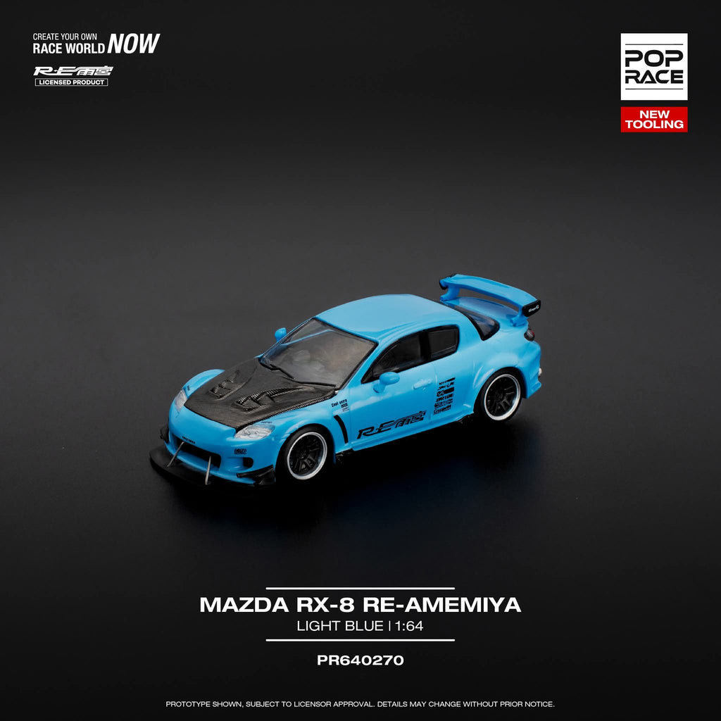 POP RACE 1/64 MAZDA RX-8 RE-AMEMIYA - LIGHT BLUE PR64-270