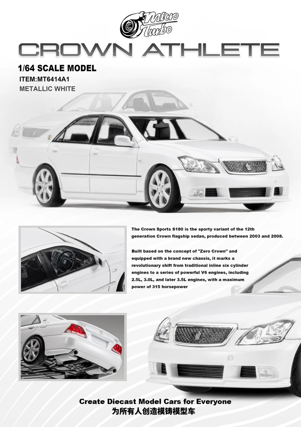 Micro Turbo 1:64 Custom Crown S184 - Metallic White