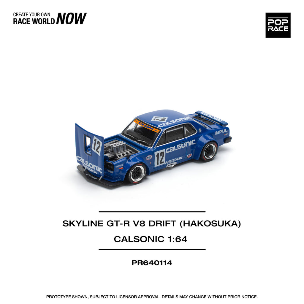 POP RACE 1/64 SKYLINE GT-R V8 DRIFT (HAKOSUKA) CALSONIC PR640114