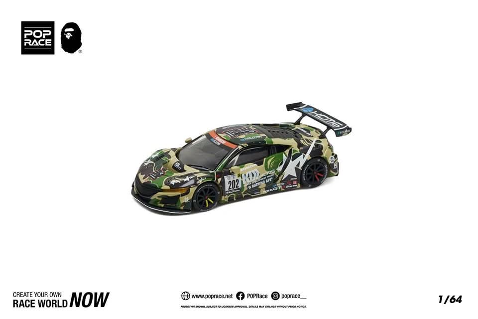 Poprace 1/64 HONDA NSX GT3 EVO22 KCMG BATHING APE Diecast Scale Model Car