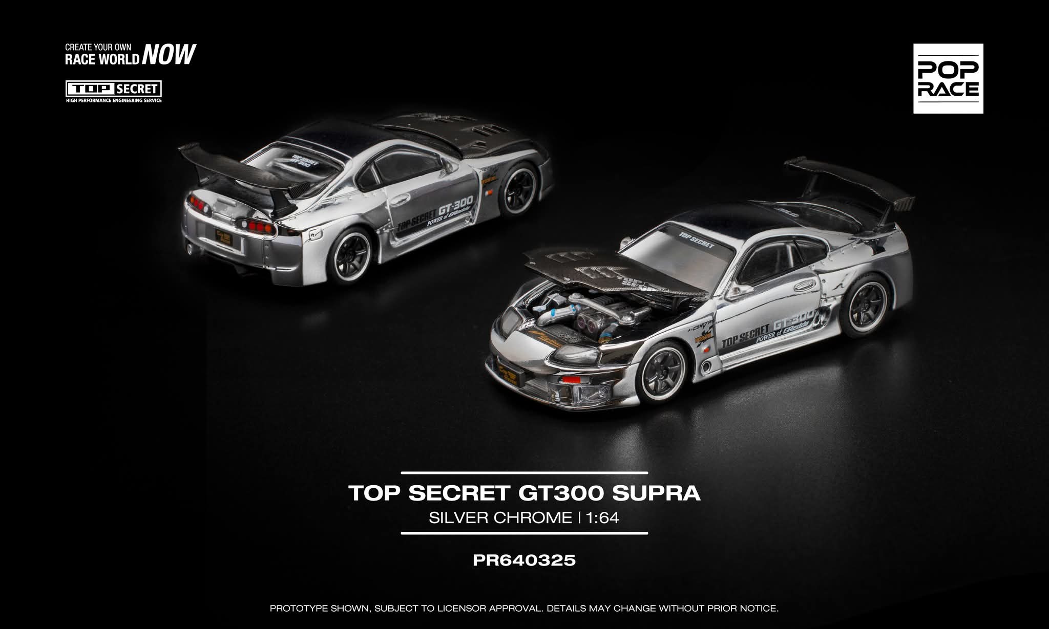 POP RACE 1/64 TOP SECRET GT300 SUPRA - SILVER CHROME PR640325