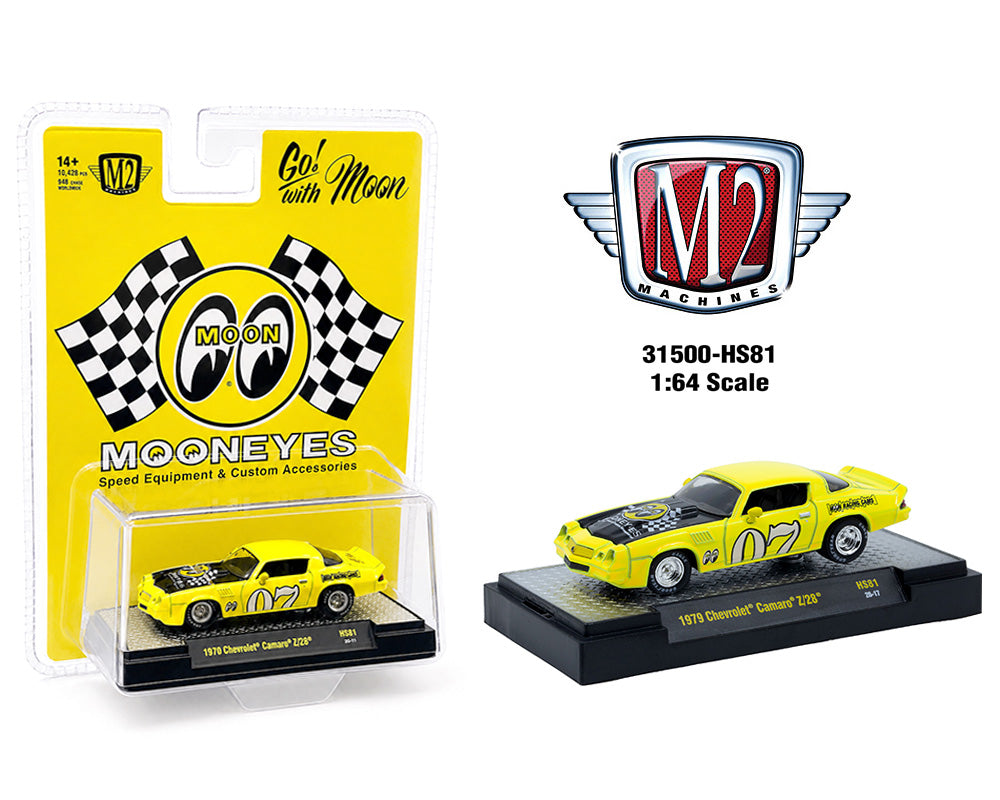 M2 Machines 1:64 1979 Chevrolet Camaro Z28 Mooneyes Speed Equipment – Yellow – Hobby Exclusive