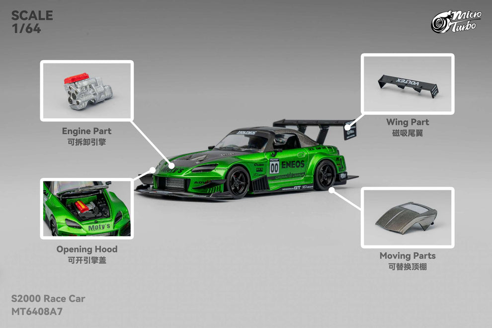 Micro Turbo 1:64 Custom S2000 Race Car Green MT6408A9