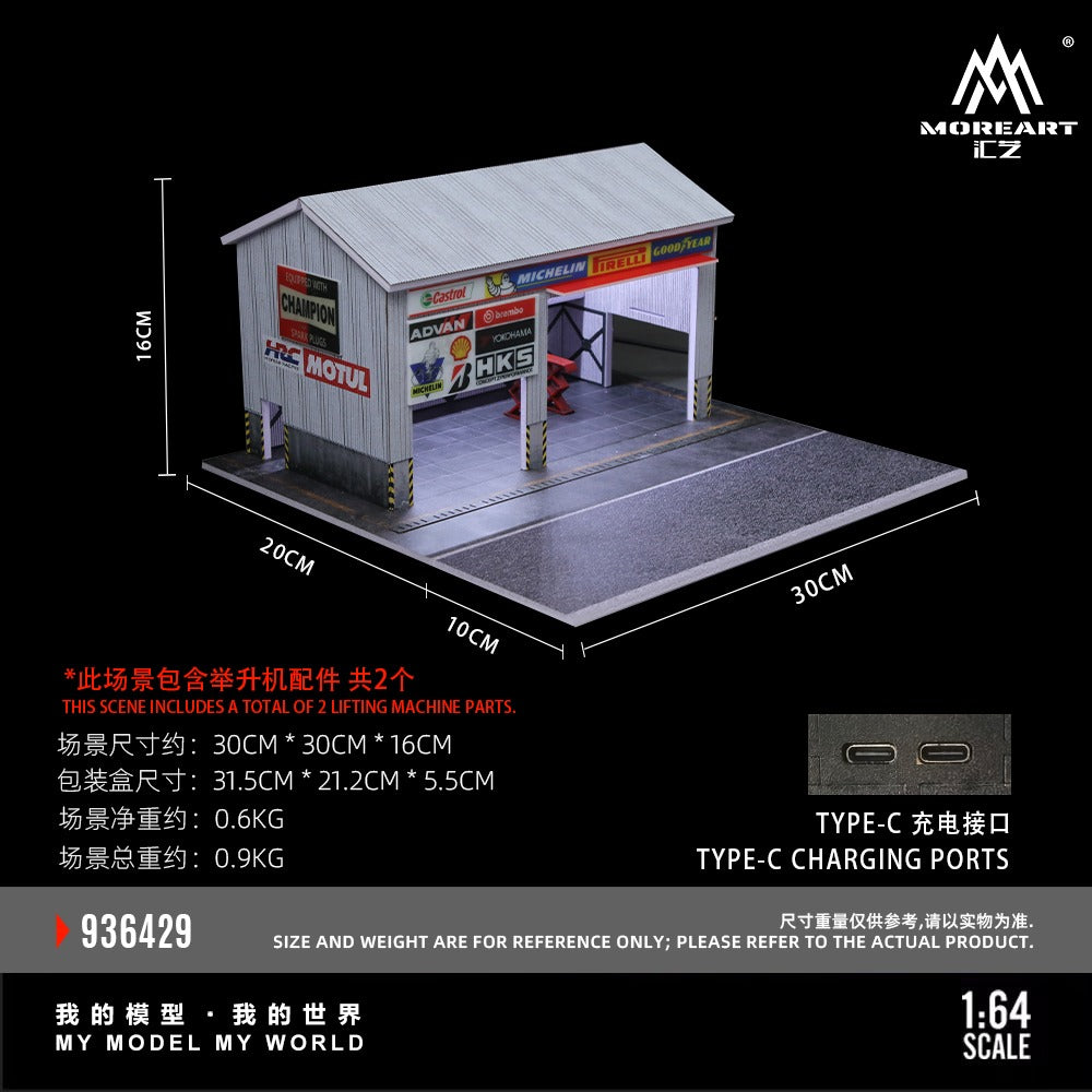 MoreArt 1:64 Racing Car Repair Shop Scene Simulation Model Diorama