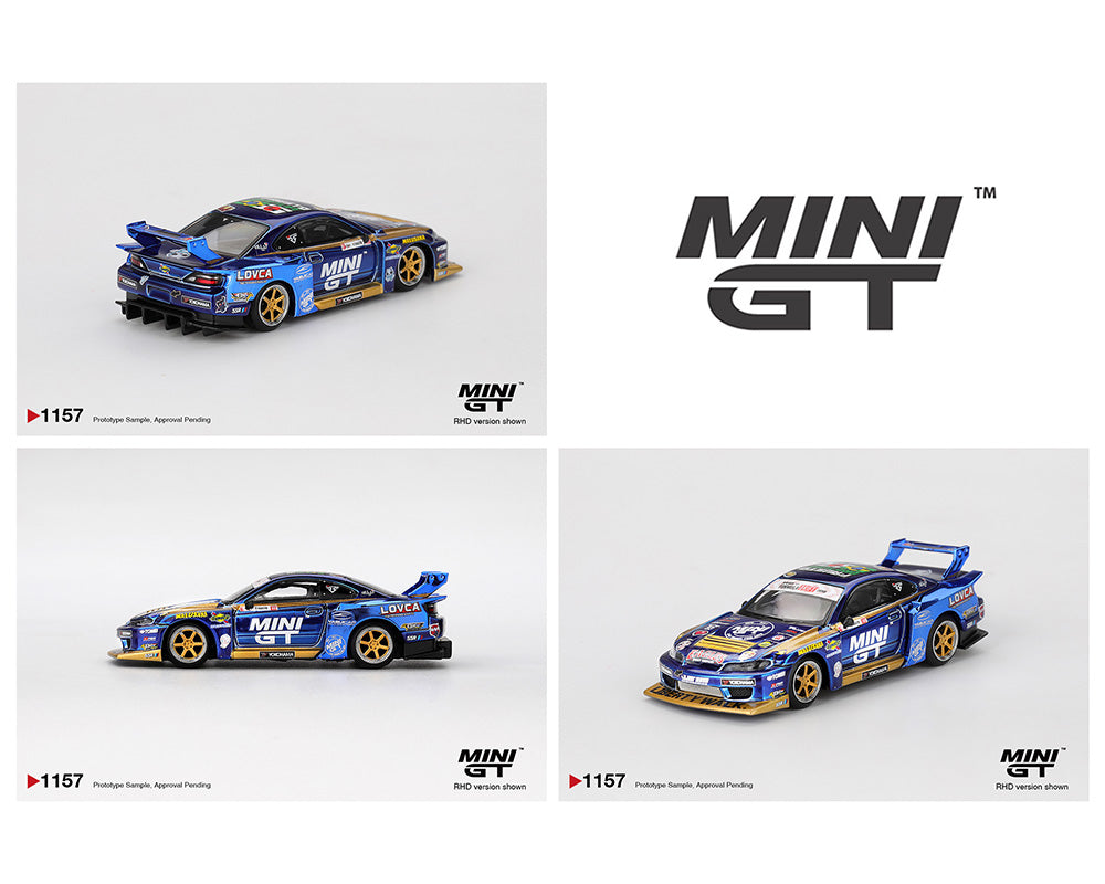 Mini GT 1:64 Nissan LB-Super Silhouette S15 SILVIA #555 Team MINI GT Liberty Walk 2025 Formula Drift – Chrome Blue 1157